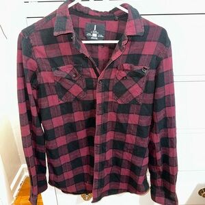 Buffalo David Bitton Burgundy and Black Plaid Shirt